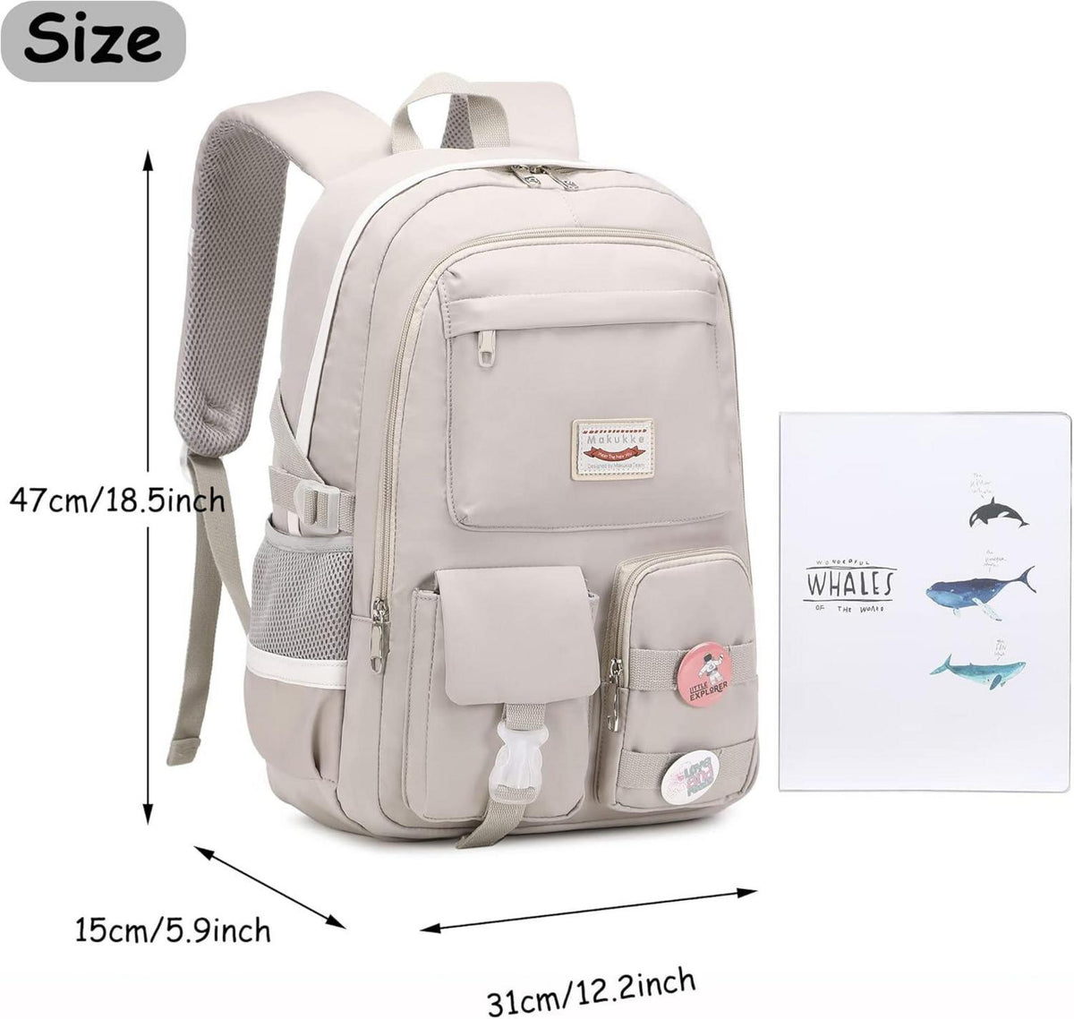 Rucksack Damen Schulrucksack Mädchen Teenager Cute Anime Bookbag Grau