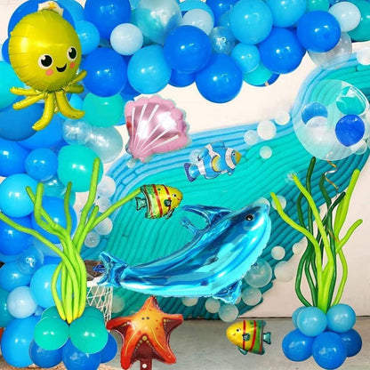 Geburtstagsdeko Meer Junge Kinderzimmer Happy Birthday Unterwasserwelt Boy Party Deko Blau Helium Folienballon Set