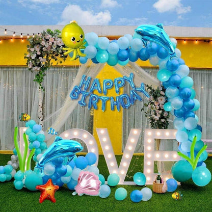 Meer Junge Geburtstagsdeko, Unterwasser Party Deko Set, Blau Happy Birthday