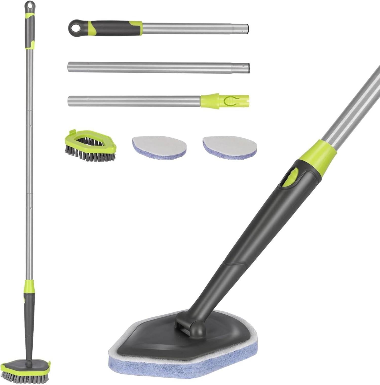 2-in-1 Schrubber mit langem Griff und 2 Bürstenköpfen