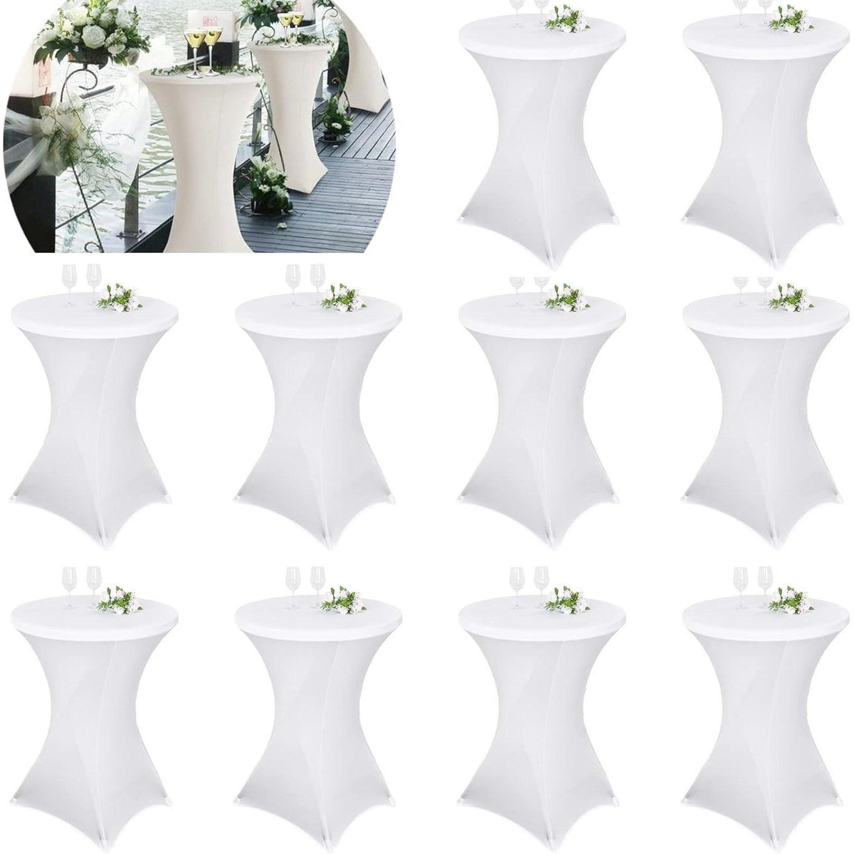 10er-Set Stehtisch Husse für Bistrotisch Ø 80-85 cm Weiß