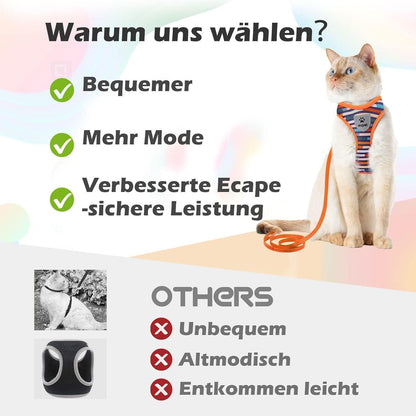 Katzengeschirr Leine Set Fluchtsicher Verstellbar Reflexstreifen Grau