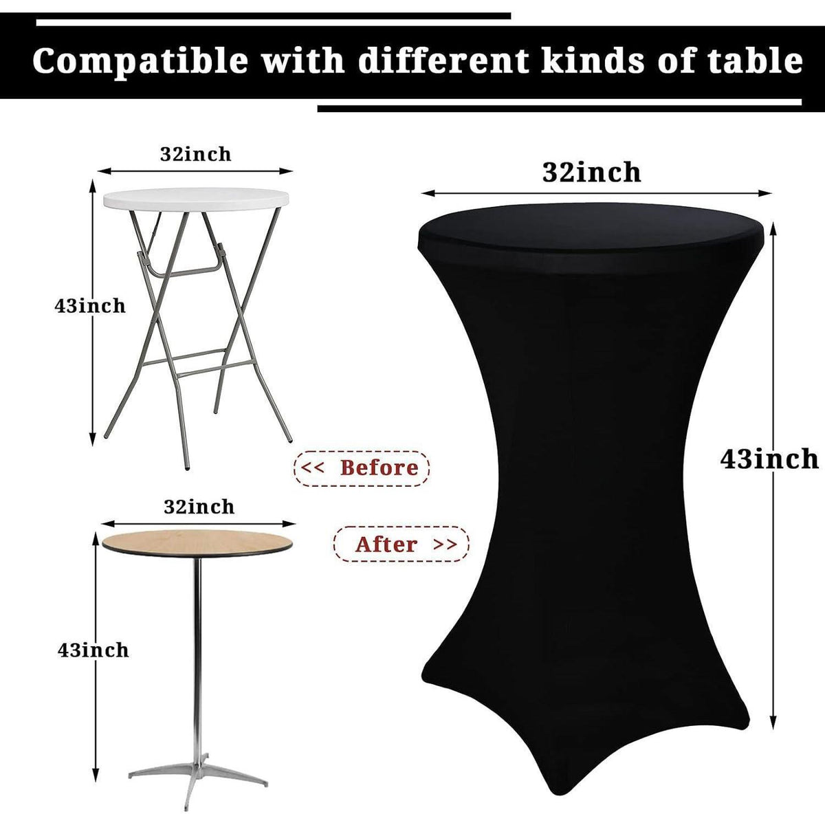 10er-Set Stretch Stehtisch Husse Ø 80-85 cm Schwarz