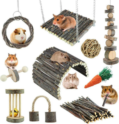 Hamster Chinchilla Ratte Kauspielzeug Set Apfelholz Zubehör