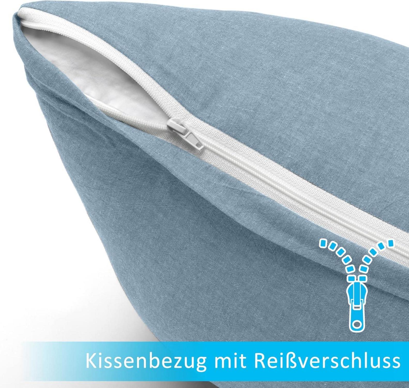 2er Set Kissenbezug 40x60 cm - 100% Gewaschene Baumwolle, Hellblau mit Reißverschluss