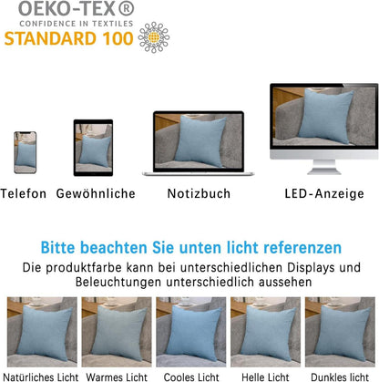 2er Set Kissenbezug 40x60 cm 100% Baumwolle Hellblau Reißverschluss