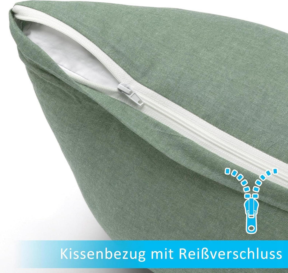2er Set Kissenbezug 40x60 cm Grün 100% Baumwolle Reißverschluss