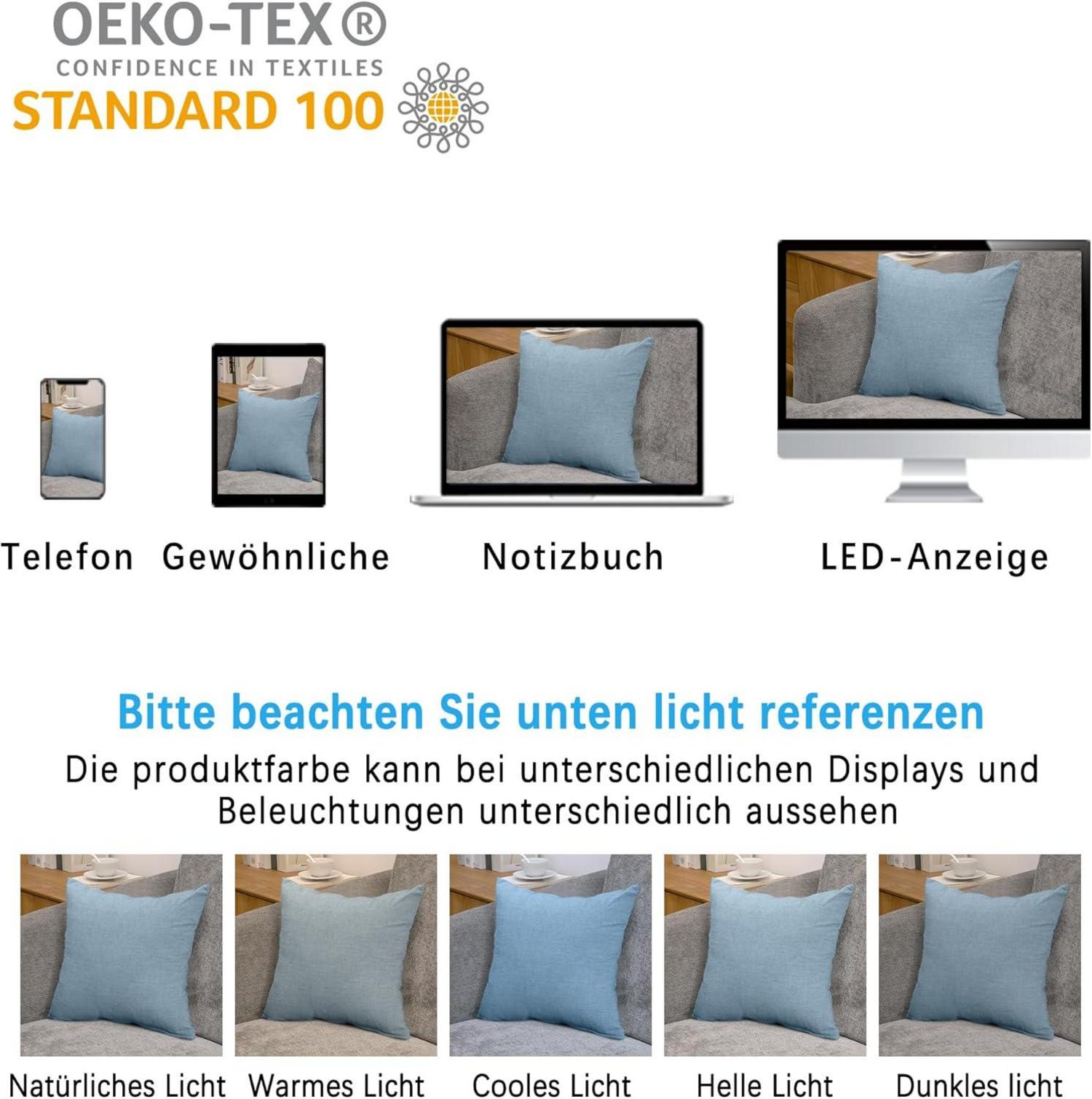 2er Set Kissenbezug 50x50 cm Hellblau Gewaschene Baumwolle mit
