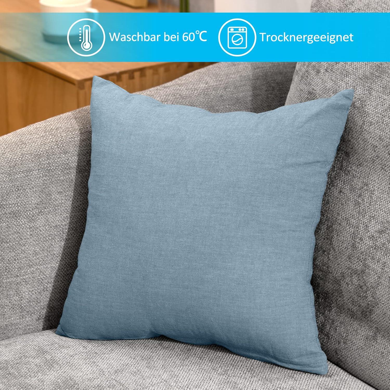 Kissenbezüge 50x50 cm 2er-Set Gewaschene Baumwolle Reißverschluss Hellblau