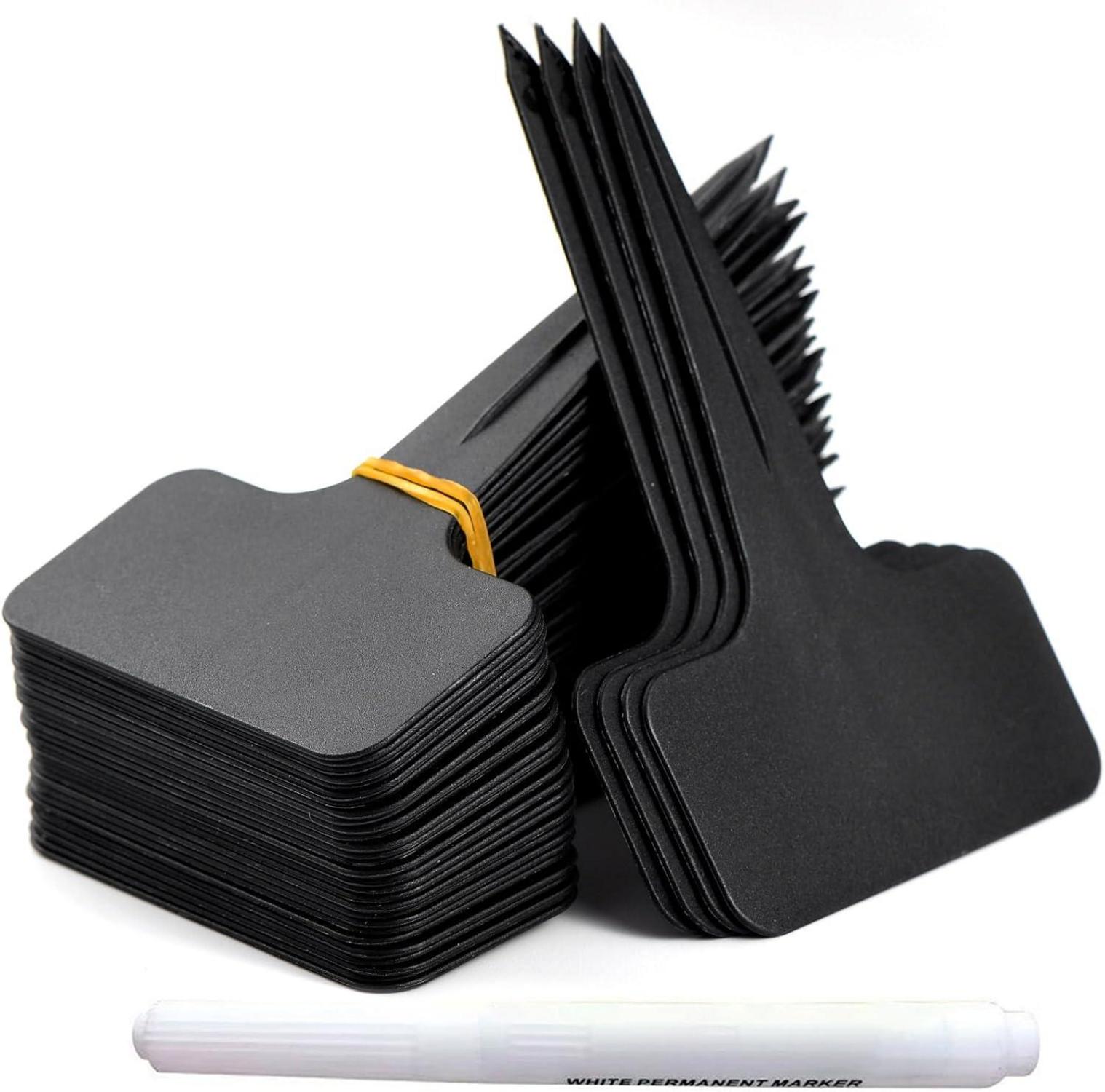 100x Orrdiffi Plastik Pflanzschilder wetterfest 6x10cm Schwarz