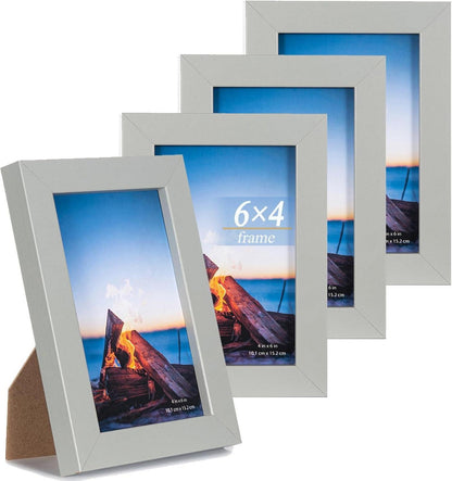4er Set Bilderrahmen Grau 10x15cm mit Acrylglas Eco-friendly