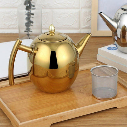 Edelstahl Teekanne 1L mit Filter – Tropffreie Kaffeekanne