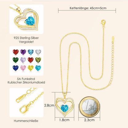 Damen Halskette Herz mit Geburtsstein 925 Sterling Silber