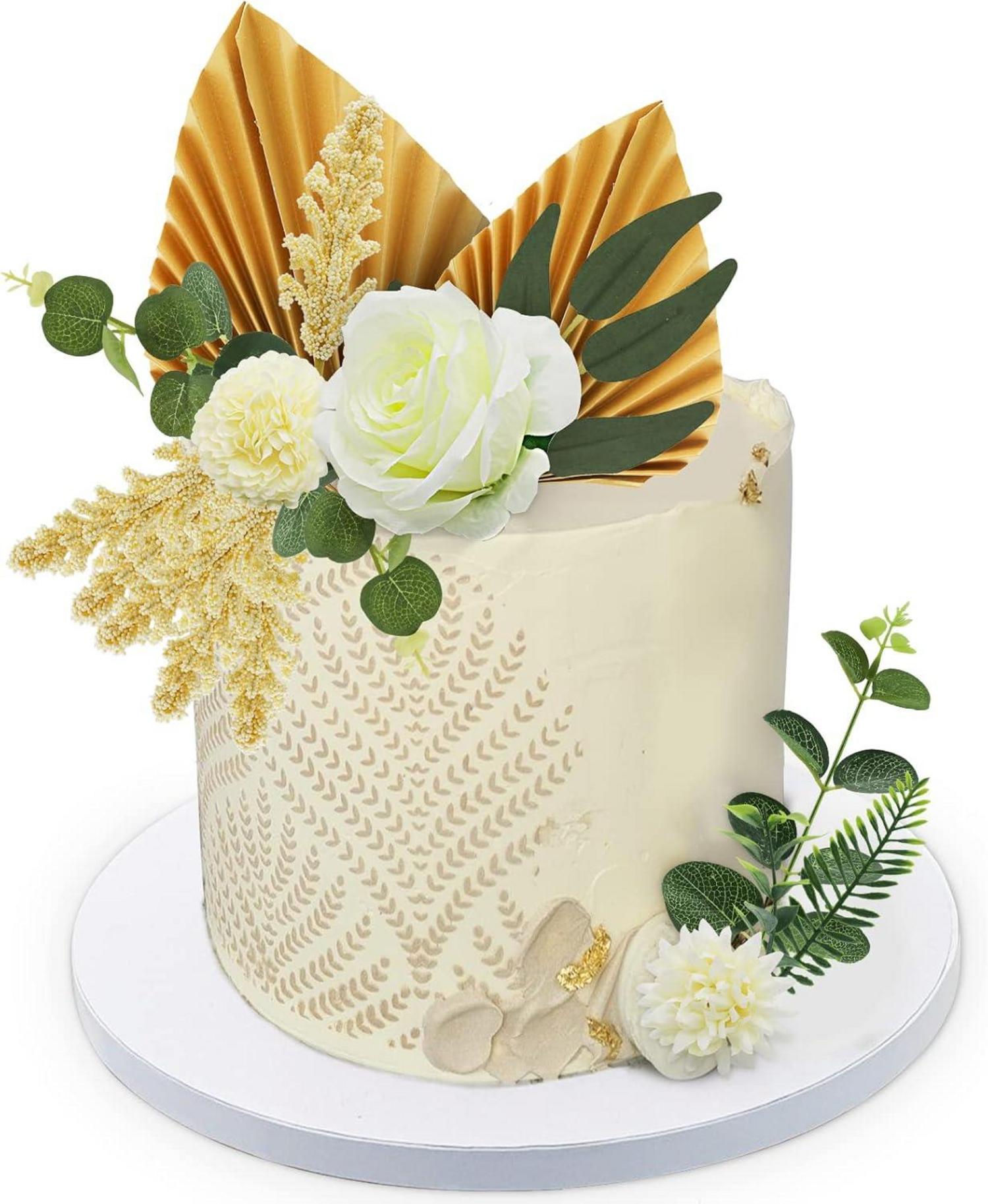 Boho Tortenaufsatz Dekoration 16-teilig Naturmaterialien Gold Blume