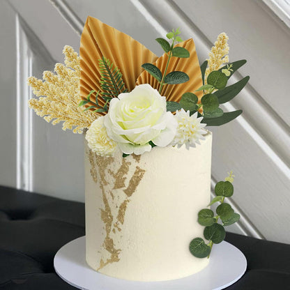 Boho Tortenaufsatz Dekoration 16-teilig Gold Palmenblätter Weiß60930792