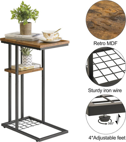 YMYNY Beistelltisch C-Form Kaffeetisch Lagerregal Drahtgeflecht Sofatisch Vintage 40x26x61.5cm