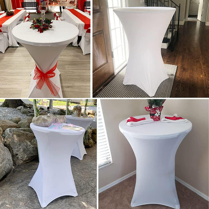 3er-Set Weiße Stretch Stehtisch Husse Ø 80-85 cm - Hochwertige Bistrotisch