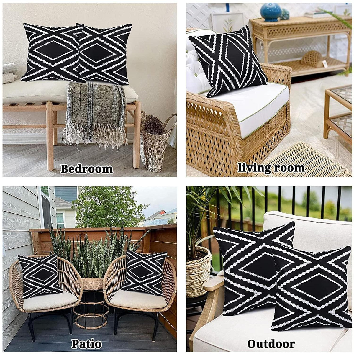 2er Set Outdoor Kissen 45x45 cm wasserdicht Schwarz