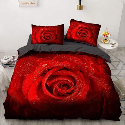 Vintage Rosen Bettwäsche Set 135x200cm - 4-teilig Rot