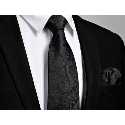Herren Krawatten Set Paisley mit Einstecktuch & Manschettenknöpfen