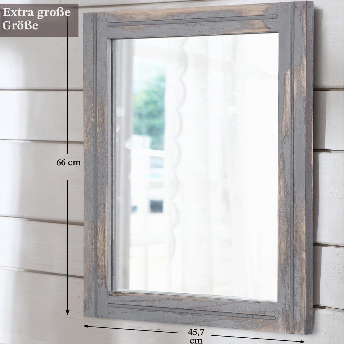 Rustikaler Wandspiegel Holzrahmen 65x45 cm – Rechteckig & Dekorativ