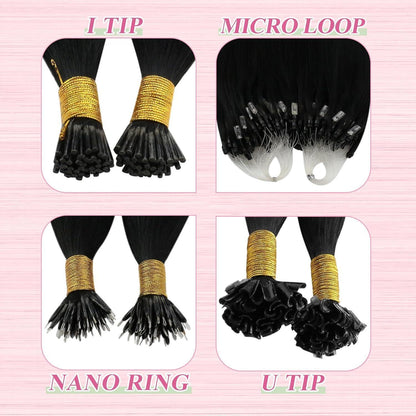 Echthaar Bonding Extensions Schwarz 50cm - Remy Keratin U-Tip