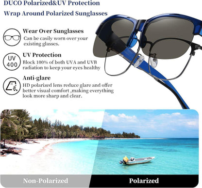 DUCO Überbrille Fitover Sonnenbrille Polarisiert Blau Grau