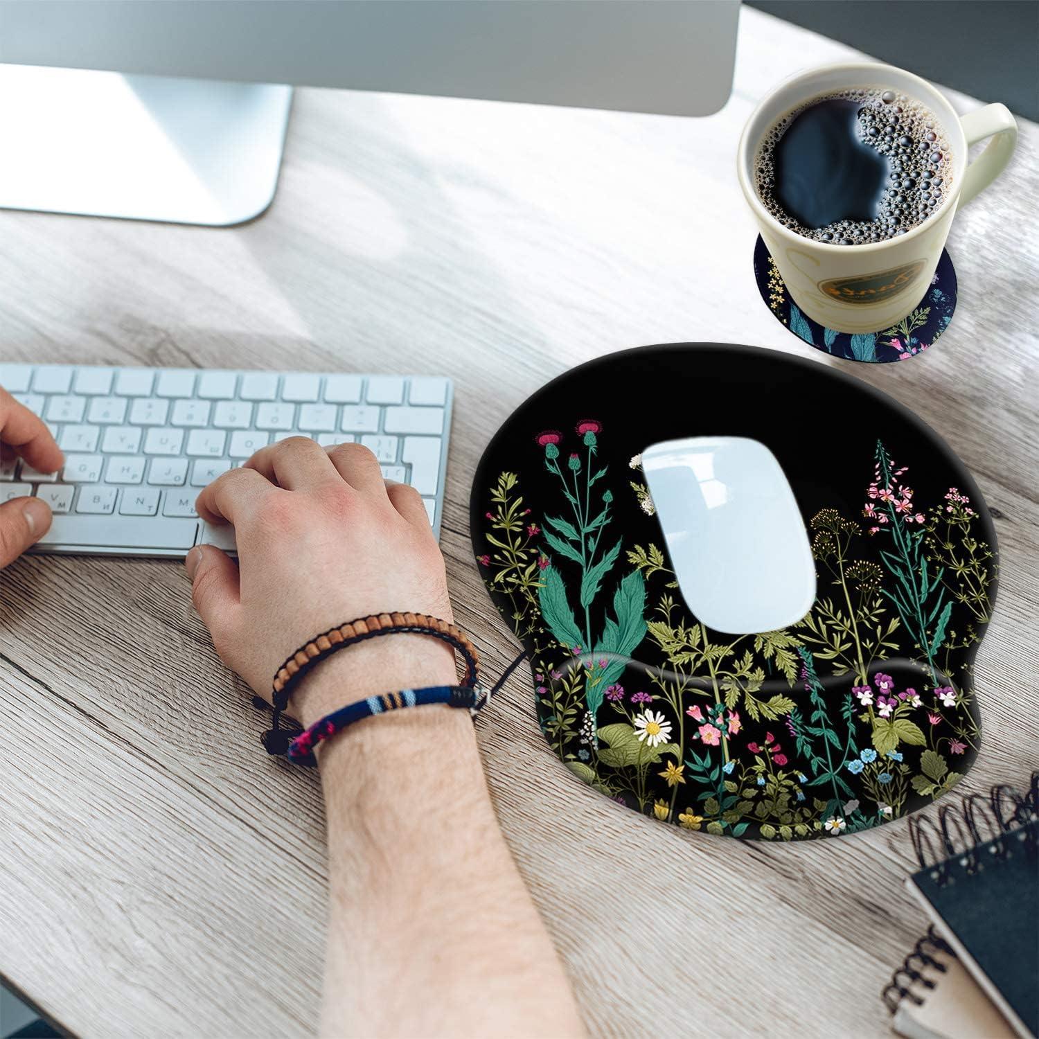 Ergonomisches Mousepad mit Gelkissen und Untersetzer - Blume