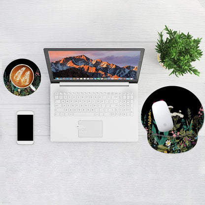 Ergonomisches Mousepad mit Handauflage und Gelkissen - Blume auf schwarz