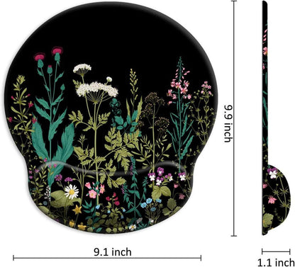 Ergonomisches Mousepad mit Handauflage und Gelkissen - Blume auf schwarz