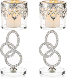 Kerzenständer Kristallglas Teelichthalter 2er Set Silber