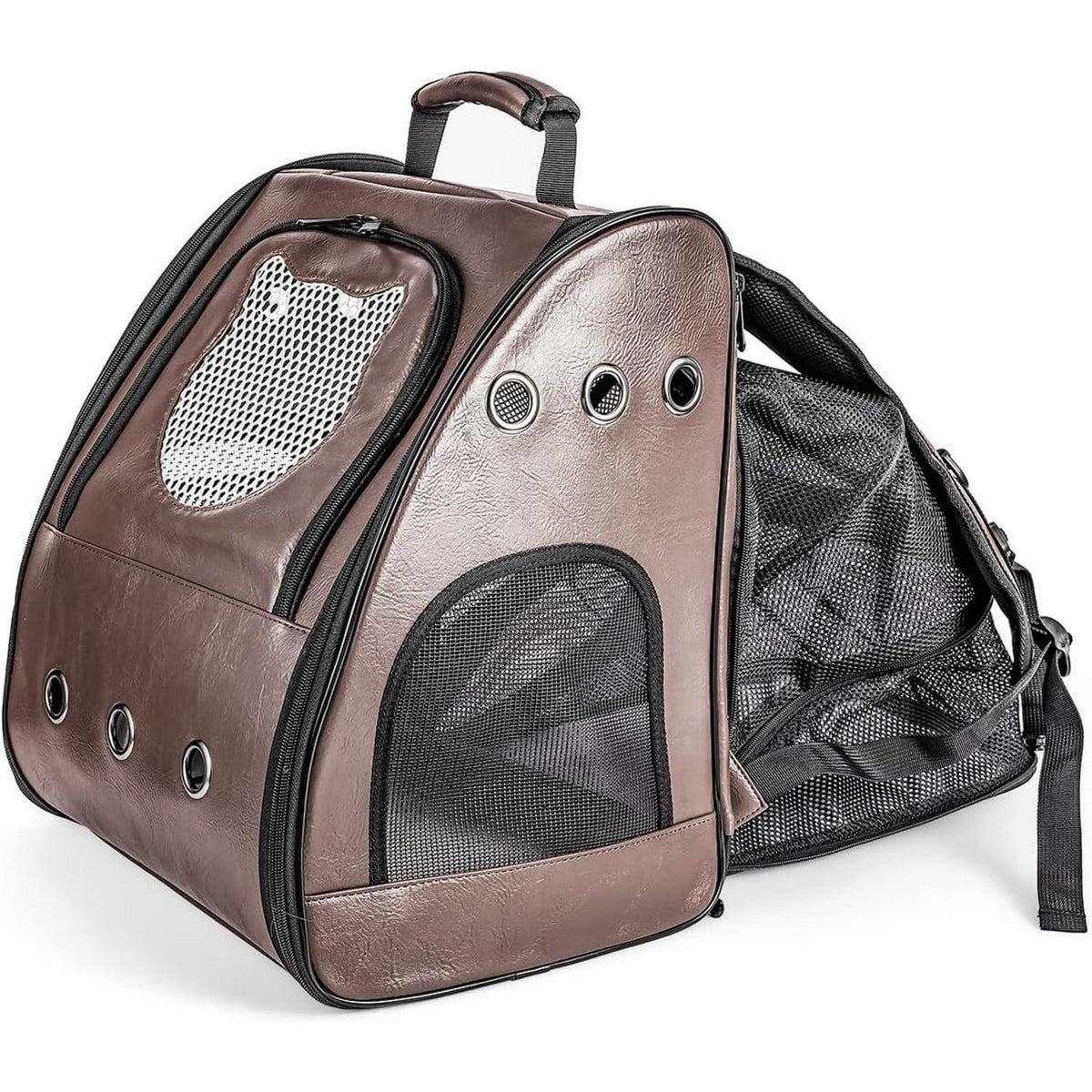 Katzenrucksack Groß, Flugzeuggeeignet, Braun in Lederoptik