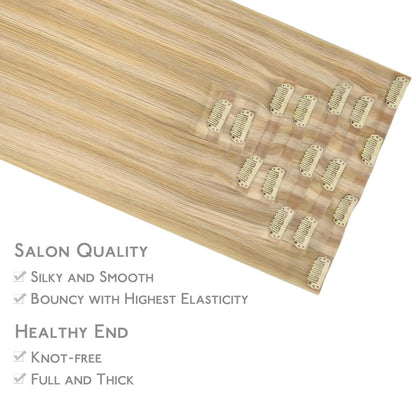 Echthaar Clip-In Extensions Hellblond Highlights 35cm