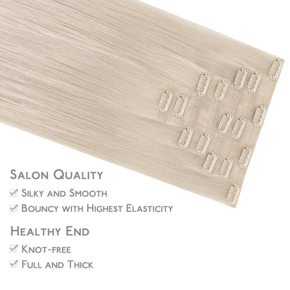 Echthaar Clip-In Extensions Platinblond 55cm - Remy, Seamless