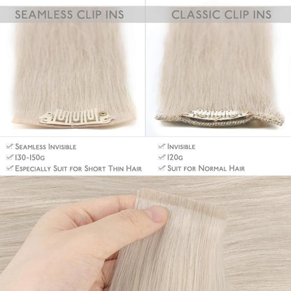 Echthaar Clip-In Extensions Platinblond 55cm - Remy, Seamless