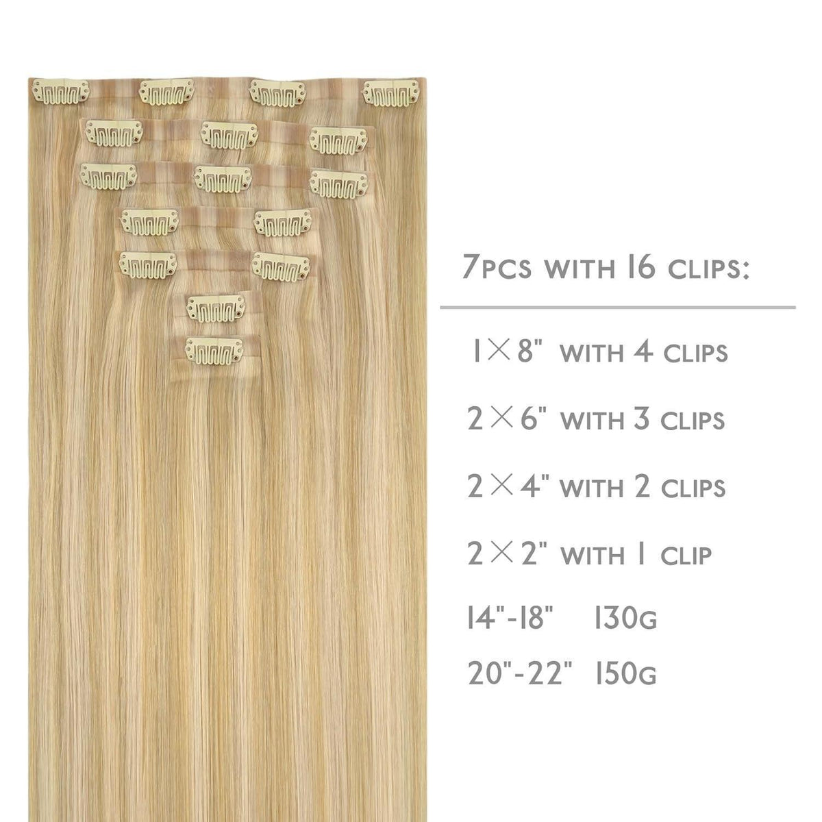 Nahtlose Clip-In Echthaarverlängerungen 40cm Hellblond Highlights
