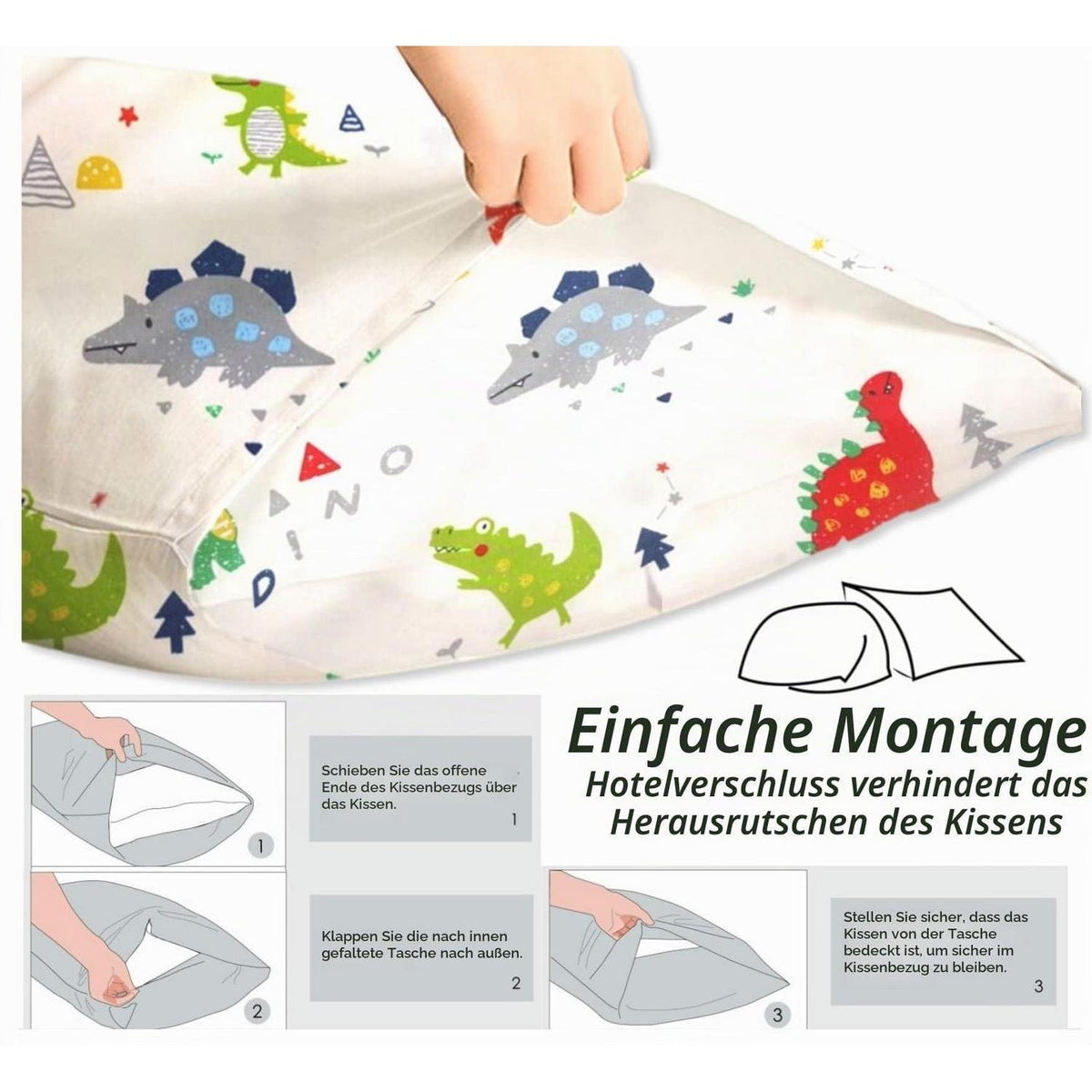 Kinder Kissenbezug 2er-Pack 40x60 cm Baumwolle Dinosaurier