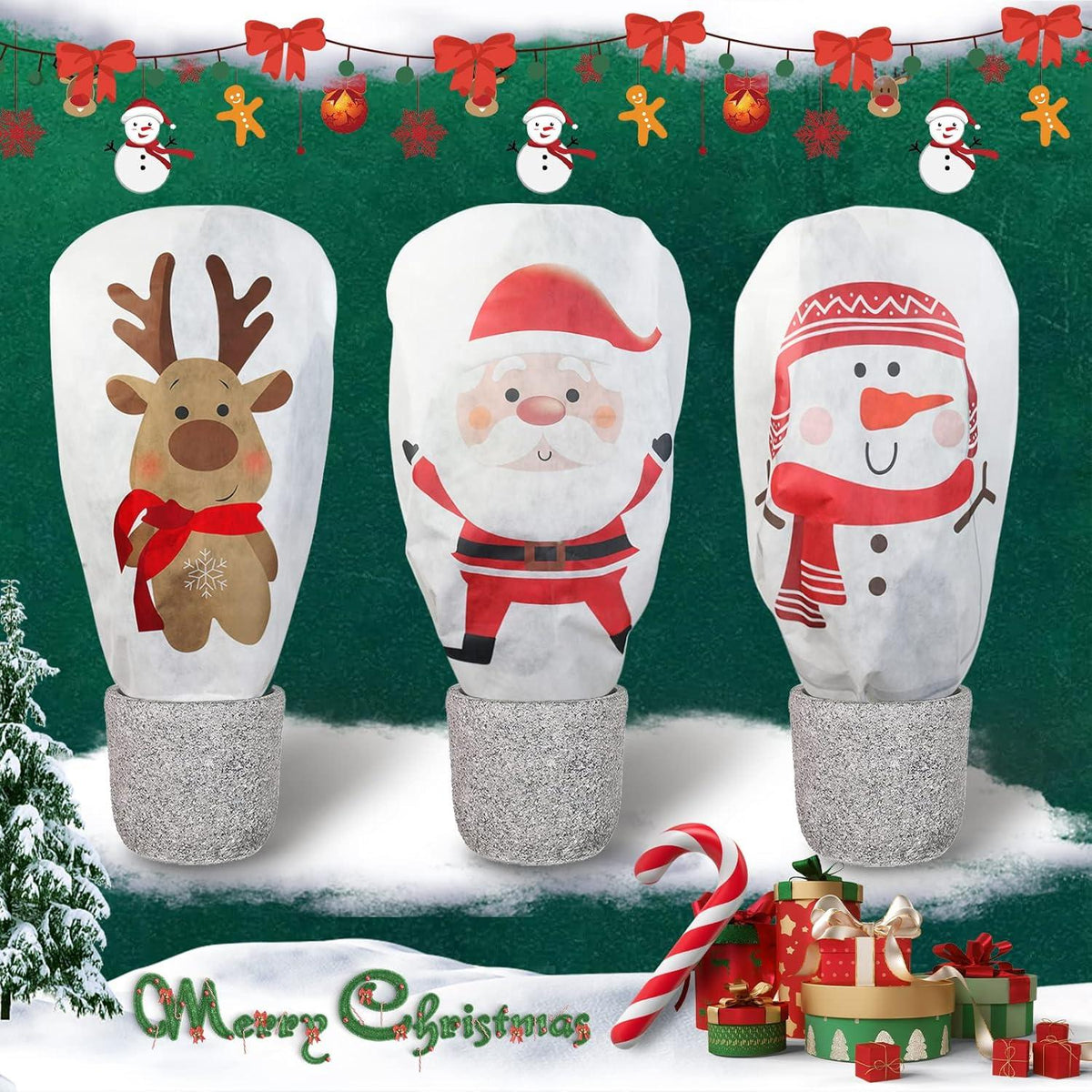 DEWUR 3er-Set Winter-Deko-Vlieshauben 70g/m² 90x110cm