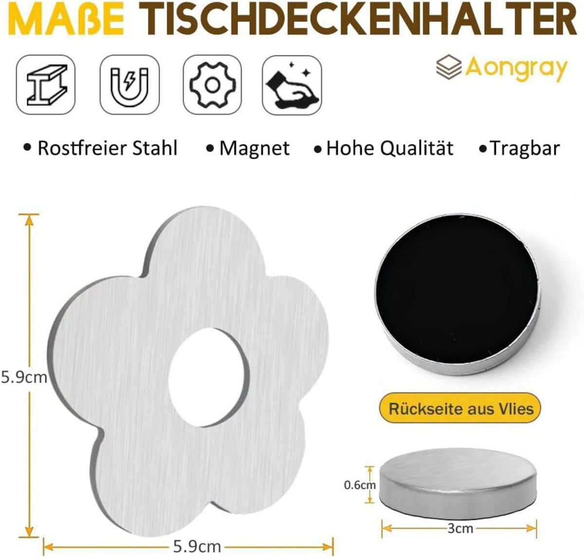 4er Blume-Motive Tischtuchgewichte aus Edelstahl, magnetisch