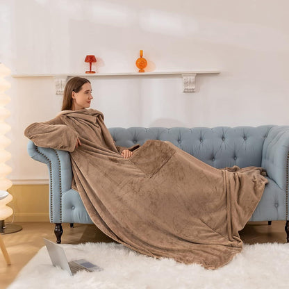 Kuscheldecke mit Ärmeln & Fußtasche – Taupe, 150x200 cm