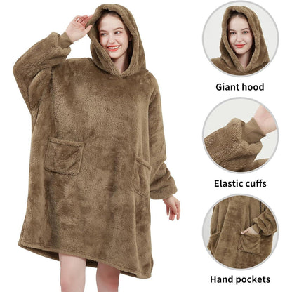 Kuschelige Hoodie Decke mit Ärmeln und Kapuze 95x85cm Camel