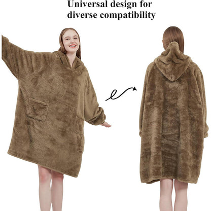 Kuschelige Hoodie Decke mit Ärmeln und Kapuze 95x85cm Camel