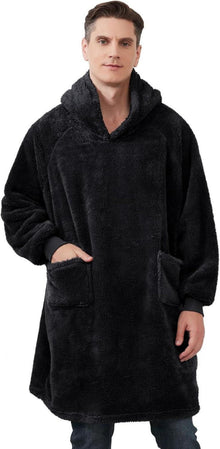 Flauschige Hoodie Decke mit Ärmeln und Kapuze in Schwarz 95x85cm
