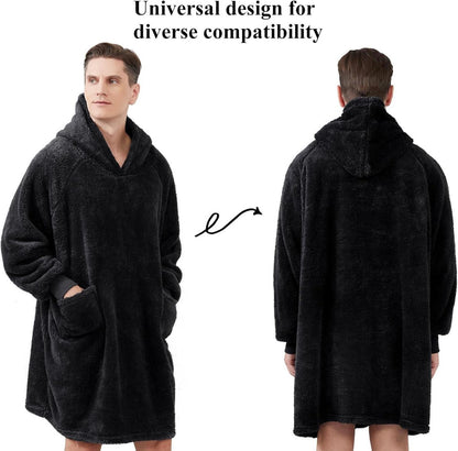 Hoodie Decke mit Ärmeln und Kapuze - Kuschelpullover Schwarz 95x85cm