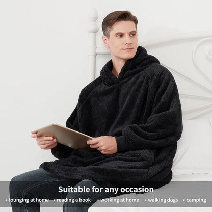Kuschelige Hoodie Decke mit Ärmeln und Kapuze, Schwarz 95x85cm