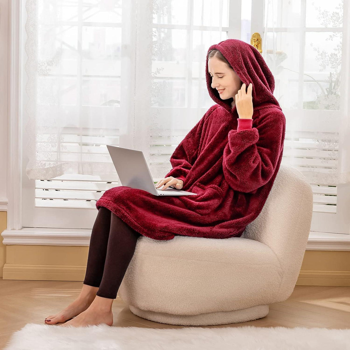 Aisbo Oversized Hoodie Decke Ärmeln Kapuze Geschenke 95x85cm Frauen Weihnachten