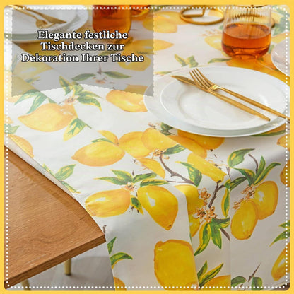 Gelbe Tischdecke Lemon Frühling Sommer | Rund 140 cm, wasserdicht