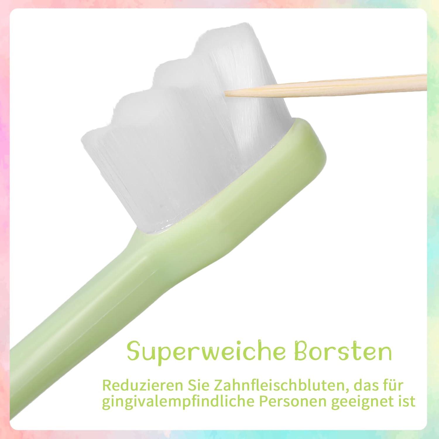 12er Set Extra Weiche Nano Zahnbürsten für Erwachsene & Kinder, 20.000 Borsten, Schwarz Weiß Grün Rosa