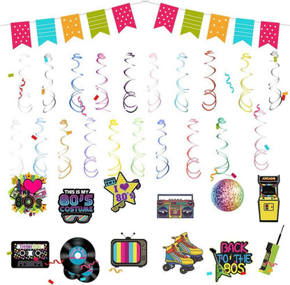 80er Deko Party Luftschlangen 36 Stück Hippie Rock Neon Retro