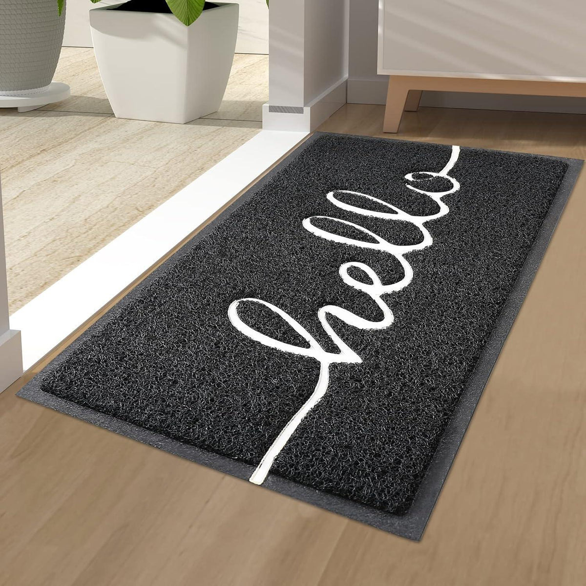 Fußmatte Hello für Innen & Außen, rutschfest, waschbar, 40x60 cm Schwarz